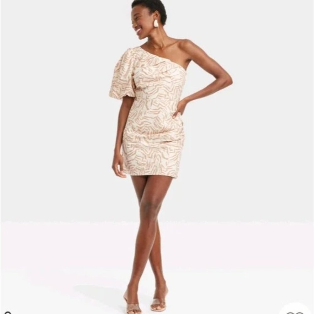 NEW A New Day One Shoulder Mini A-Line Dress - Cream - Size 8